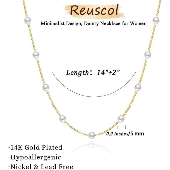 Women's Choker Gold Pearl Necklace 14k Gold Plated Dainty Pearl Necklace Choker - Picture 5 of 7